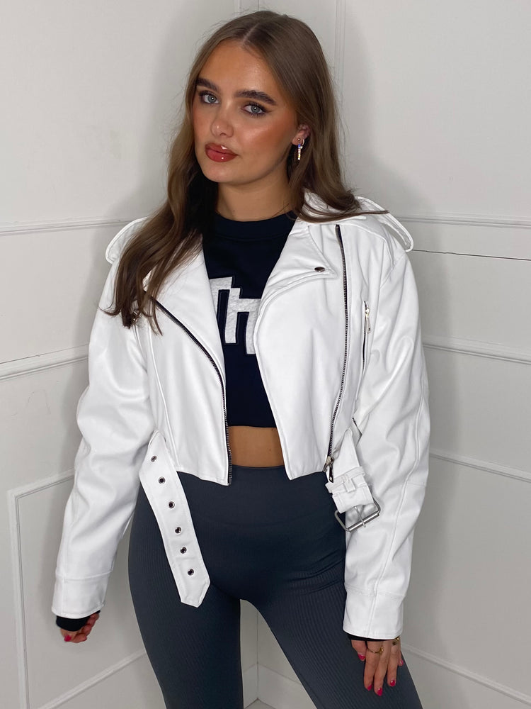 Leather Look Fitted Jacket - White