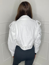 Leather Look Fitted Jacket - White