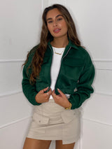 Collar Pocket Detail Cropped Jacket - Green