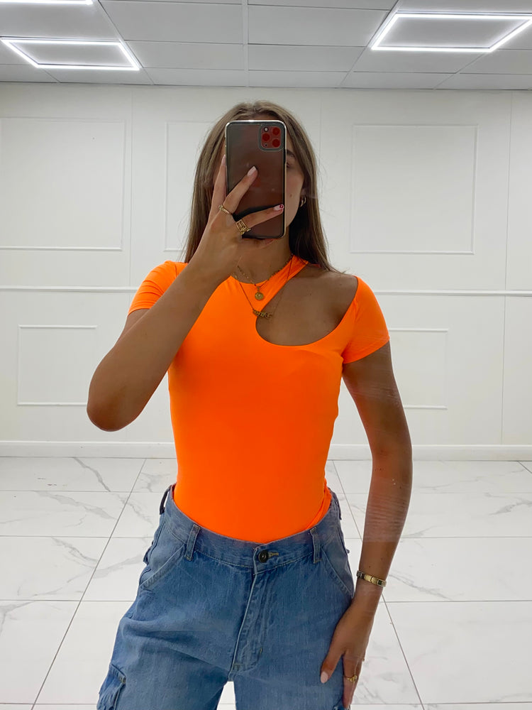 Cut Out Slinky Bodysuit - Orange