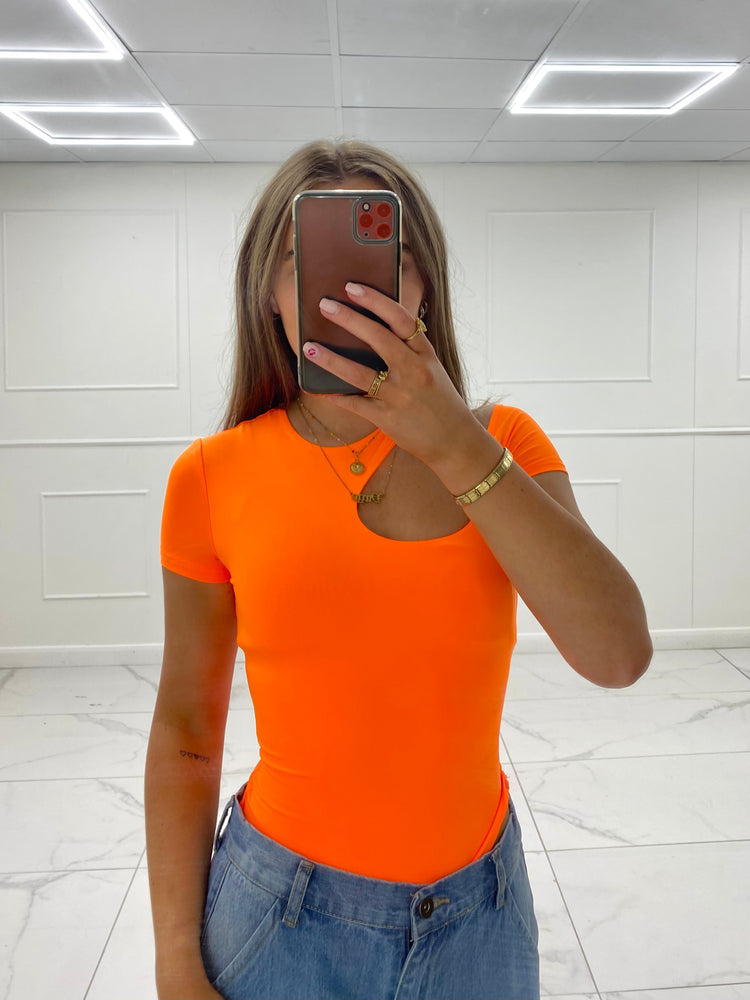 Cut Out Slinky Bodysuit - Orange