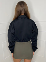 Collar Pocket Detail Cropped Jacket - Black