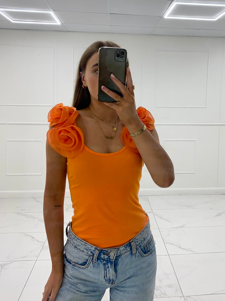 Flower Detail Bodysuit - Orange