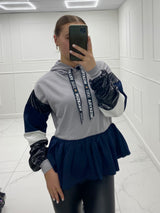 PVC Frill Hoodie - Grey/Navy