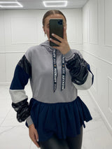 PVC Frill Hoodie - Grey/Navy