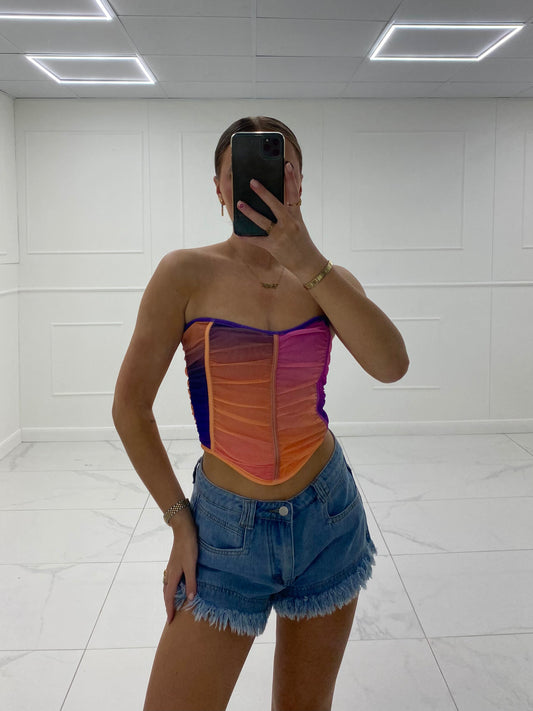 Mesh Corset Top - Purple/Orange