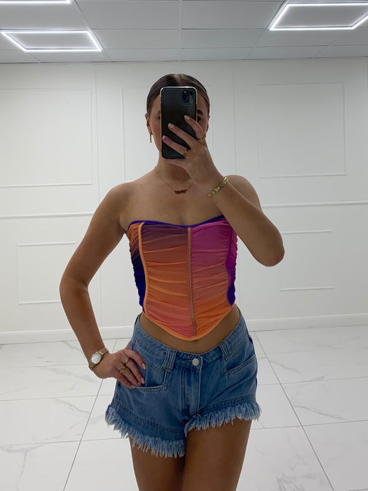 Mesh Corset Top - Purple/Orange