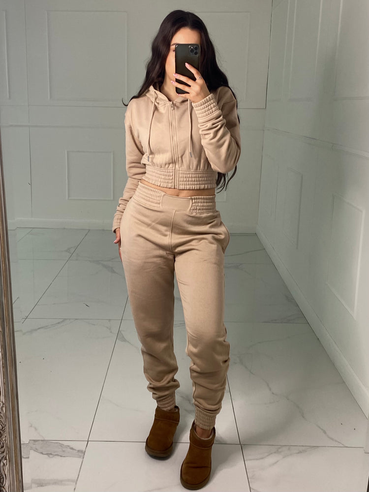Cropped Hoodie Jogger Tracksuit - Stone