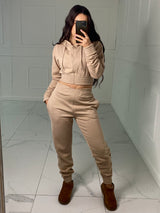 Cropped Hoodie Jogger Tracksuit - Stone