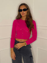 Underbust Studded Cropped Jumper - Cerise Pink