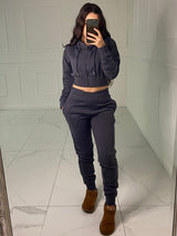 Cropped Hoodie Jogger Tracksuit - Charcoal Grey