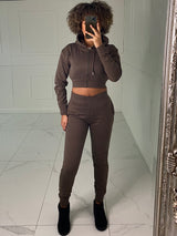 Cropped Hoodie Jogger Tracksuit - Chocolate Brown