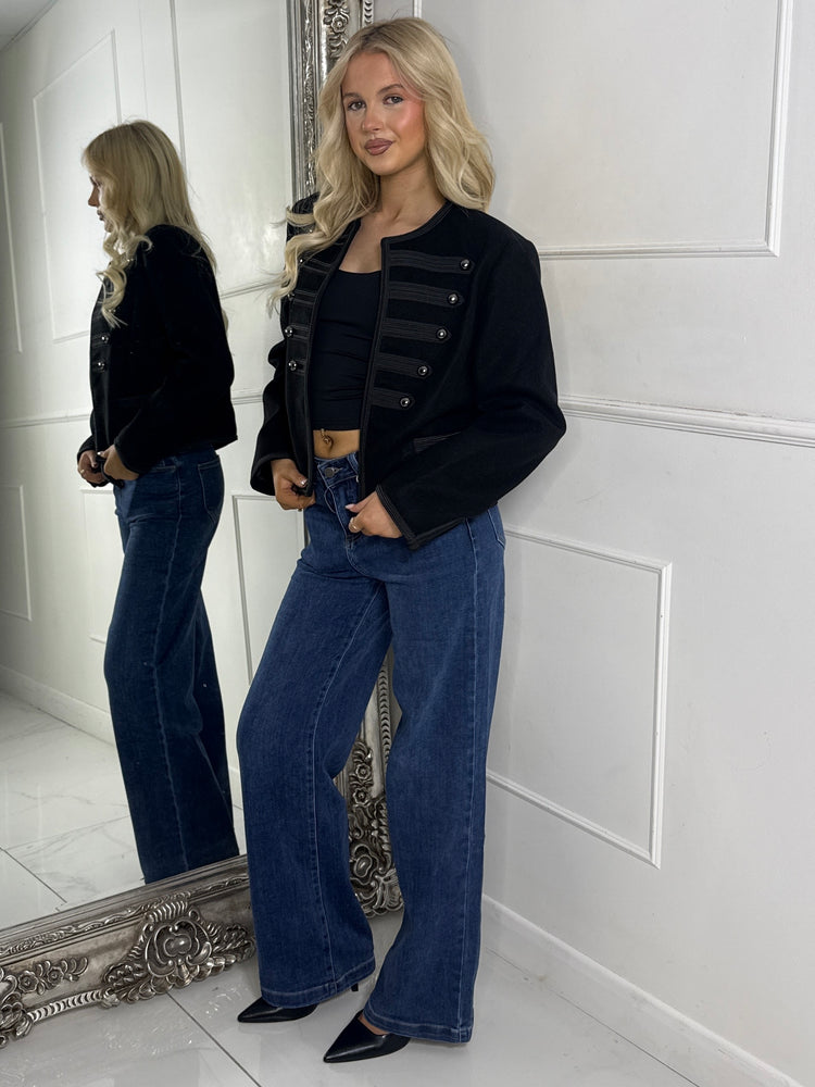 Front Buttoned Pu Detailed Jacket - Black