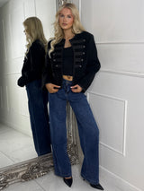 Front Buttoned Pu Detailed Jacket - Black