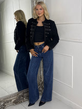 Front Buttoned Pu Detailed Jacket - Black