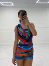 Printed Sleeveless Cowl Neck Dress - Multi Smudge