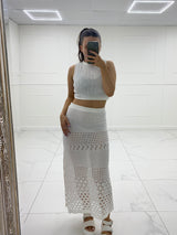 Crochet Maxi Skirt Co-Ord - White