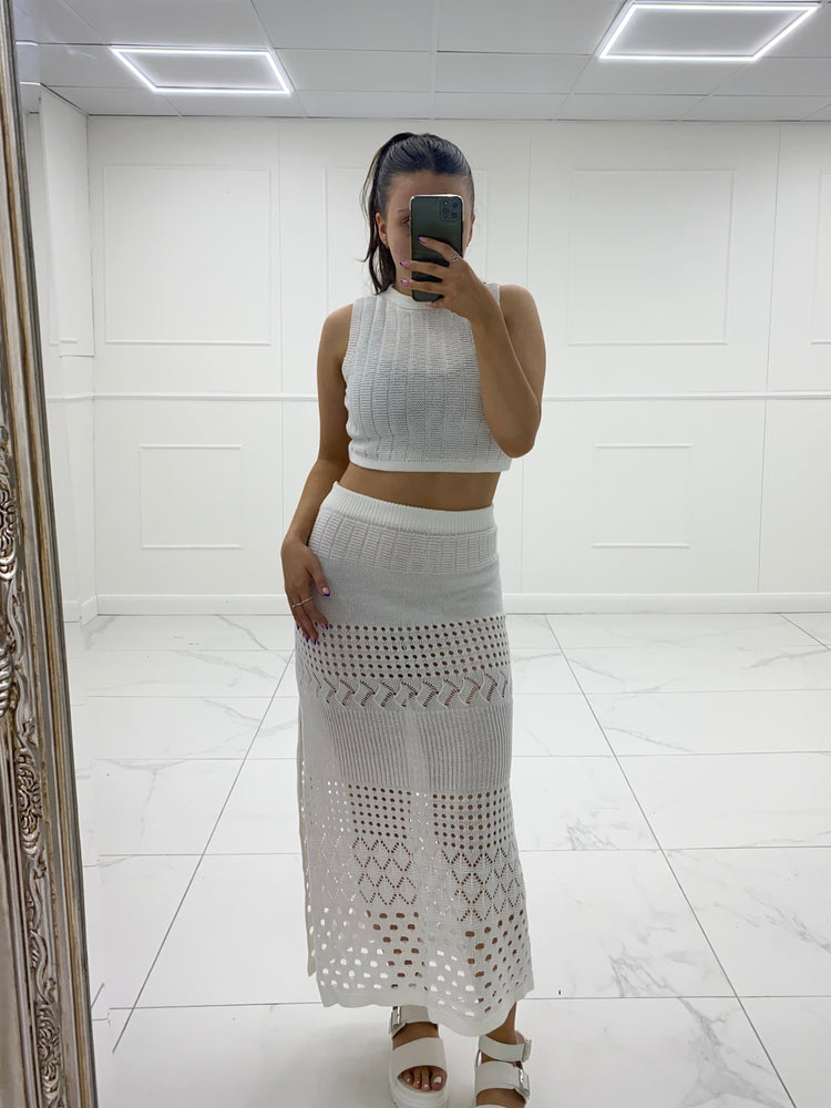 Crochet Maxi Skirt Co-Ord - White