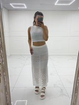 Crochet Maxi Skirt Co-Ord - White