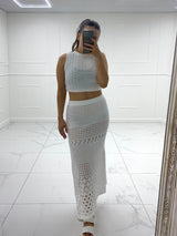 Crochet Maxi Skirt Co-Ord - White