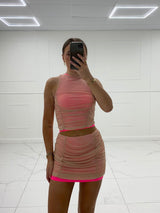 Double Layered Mesh Co-Ord - Nude/Pink