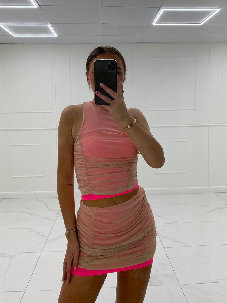 Double Layered Mesh Co-Ord - Nude/Pink