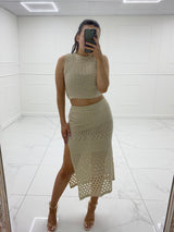 Crochet Maxi Skirt Co-Ord - Beige