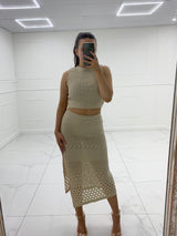 Crochet Maxi Skirt Co-Ord - Beige