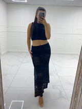 Crochet Maxi Skirt Co-Ord - Black