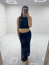 Crochet Maxi Skirt Co-Ord - Black
