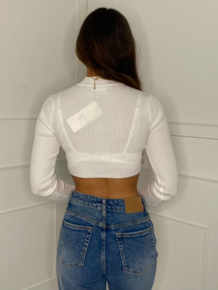 Cut Out Cropped Jumper - White