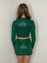 Sequin Tie Front Co-ord  - Green