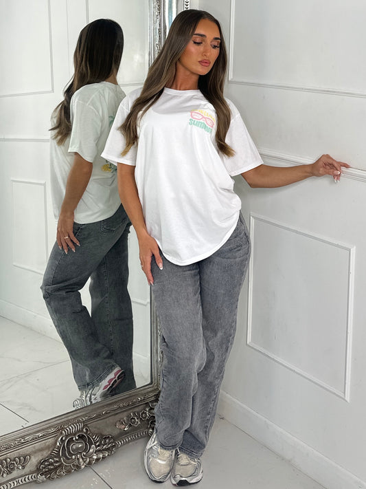Hello Summer Vibes Print Tee - White