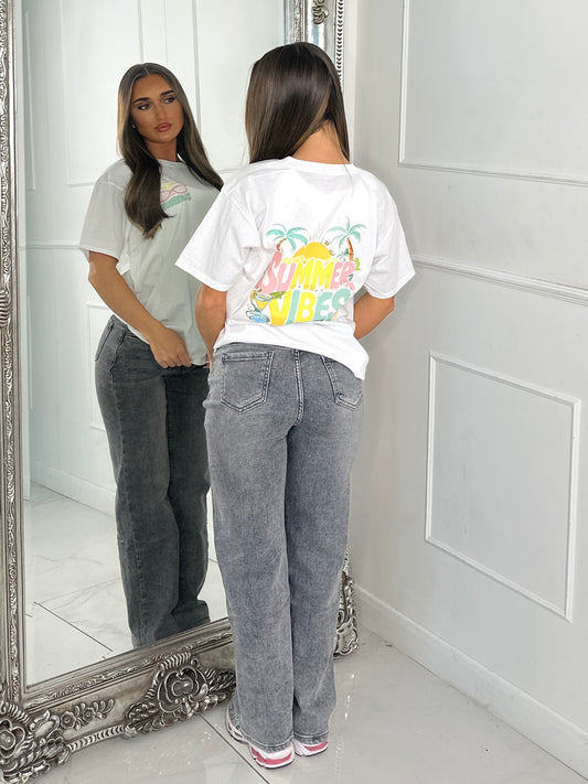 Hello Summer Vibes Print Tee - White
