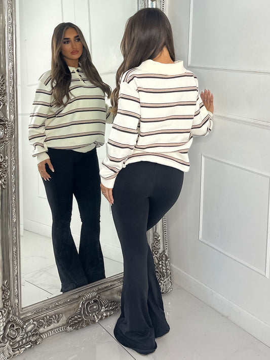 Striped Collared Button Jumper - Cream/Neutral