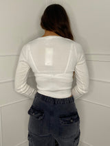 Underbust Studded Cropped Jumper - White