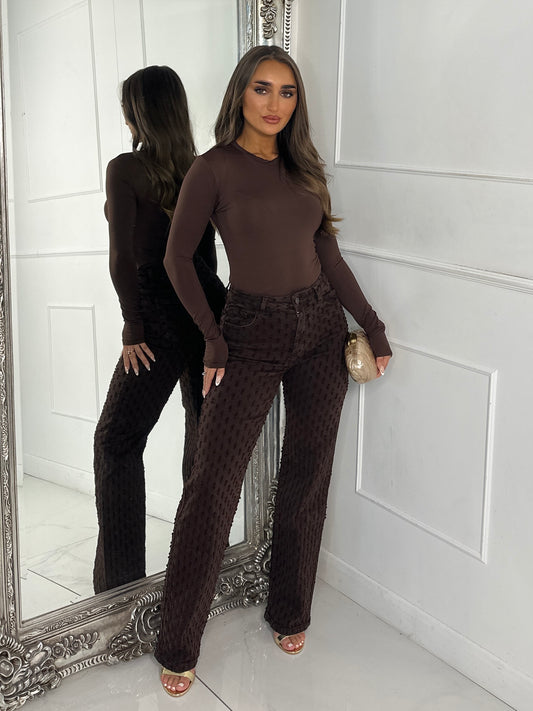 All Over Distressed Textured Jeans - Brown