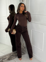 All Over Distressed Textured Jeans - Brown