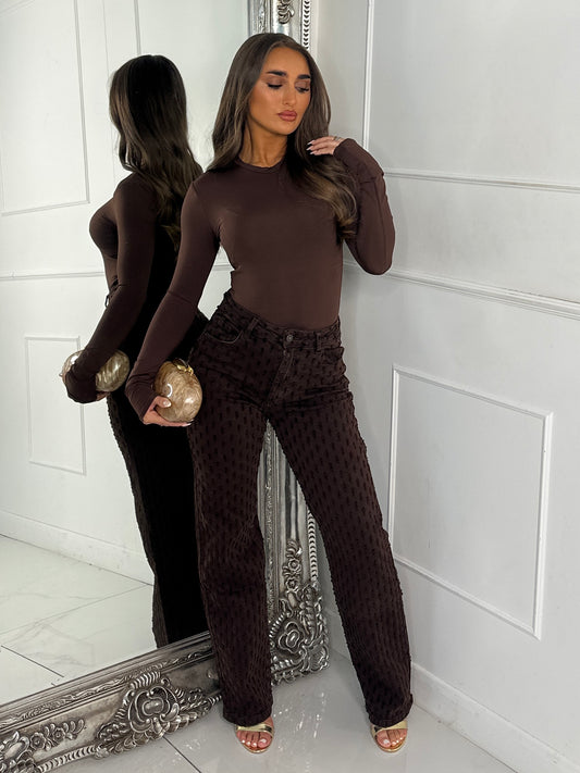 All Over Distressed Textured Jeans - Brown