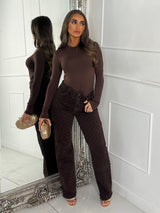 All Over Distressed Textured Jeans - Brown