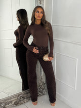 All Over Distressed Textured Jeans - Brown