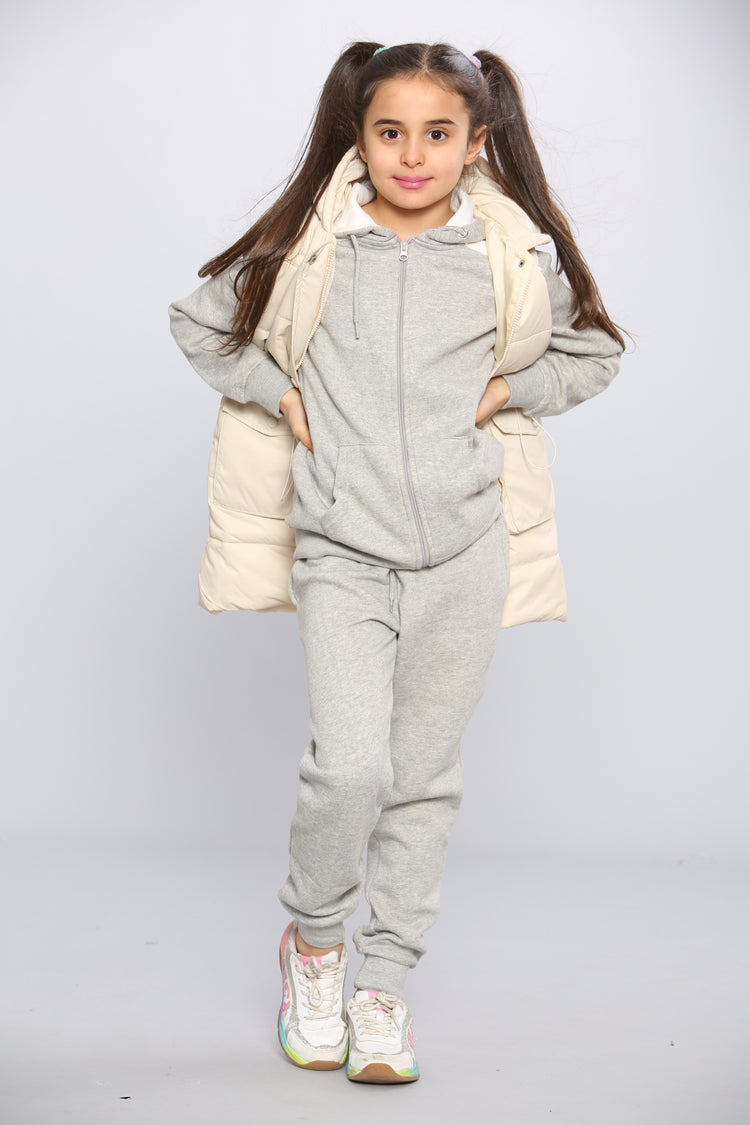 Kids Pocket Front Puffer Gilet - Beige