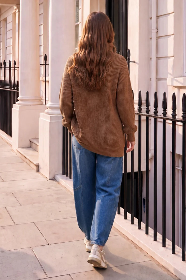 Camel 1/4 Zip Knit Jumper