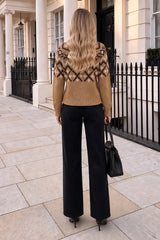 Camel Fair Isle Mock Neck Knitted Jumper