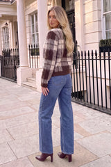 Chocolate And Cream Check Brushed Knit Jumper