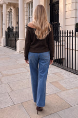 Chocolate Asymmetric Neckline Hardware Detail Knit Jumper