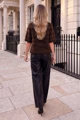 Chocolate Animal Print Brushed Knit Short Sleeve Jumper