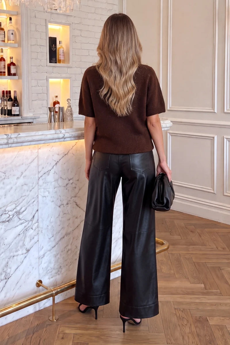 Chocolate Embellished Short Sleeve Brushed Knit Top