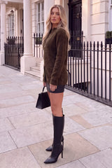 Chocolate High Neck Zip Up Brushed Knit Cardigan