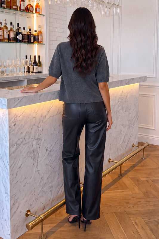 Grey Embellished Short Sleeve Brushed Knit Top